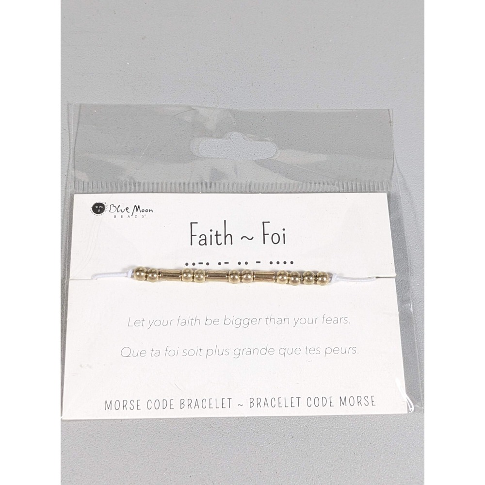 Faith Morse Code Bracelet Gold Tone White Cord Adjustable Minimalist Gift